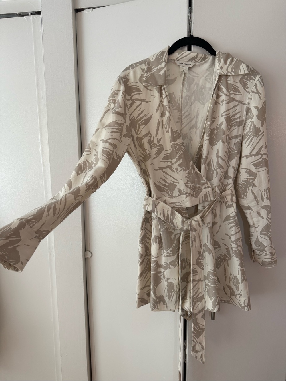 Club Monaco Cream and Taupe Printed Wrap Romper